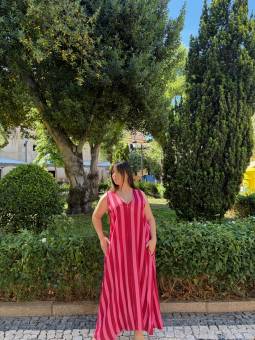 VESTIDO RAYAS GRANATE / ROSA