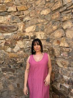 VESTIDO RIZADO ROSA / AZUL